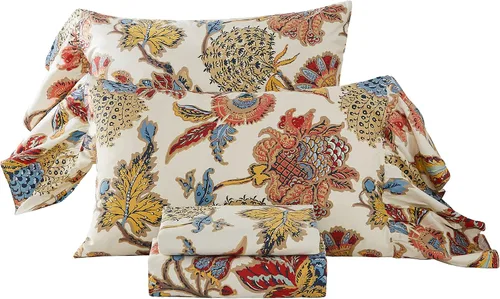 Miniatura 15 de ABREEZE Juego de sábanas con estampado floral beige, juego de ropa de cama bohemio, juego de ropa de cama de lujo de 4 piezas, medallón de damasco