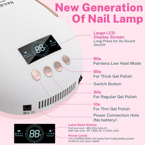 Miniatura 3 de NAILGIRLS Lámpara de uñas LED UV de 80 W, pantalla LCD con sensor automático, luz UV para uñas de gel con 4 temporizadores de curación flash