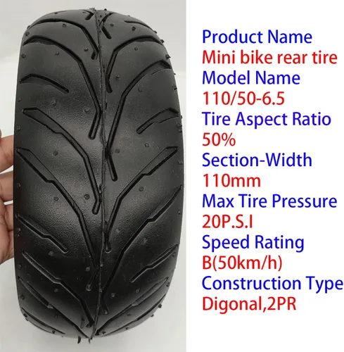 Miniatura 4 de Juego de neumáticos y tubos interiores 110/50-6.5 para 38cc 47cc 49cc Mini Pocket Rocket Drit Pit Bike Scooter Mini Dirt Bike Scooter Mini Moto