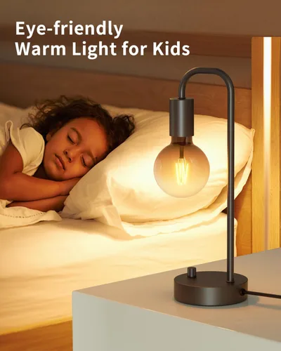 Miniatura 4 de ONEWISH Lámpara de mesa industrial para dormitorio, lámparas de noche modernas totalmente regulables con bombilla de luz cálida de 2700K