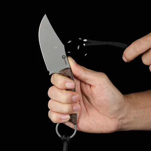 Miniatura 7 de CIVIVI Midwatch Cuchillo de Hoja Fija, Hoja de 3.39", con Funda Kydex y Cordón Negro de Paracord Atado C20059B Marrón