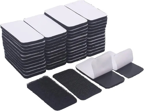 HUAYY Hojas rectangulares de gancho y bucle autoadhesivas (negro, 48 pares de 1 x 2 pulgadas), cierres adhesivos de fuerza industrial, cinta de