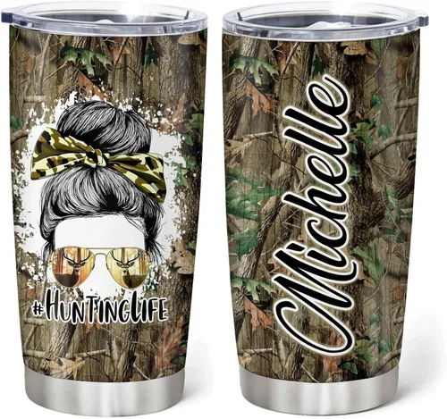 Miniatura 8 de Hyturtle Regalos de Caza Personalizados Para Hombres - Vaso Térmico de Caza de Ciervos con Camuflaje de 20 Oz para Café de Viaje de Acero Inoxidable