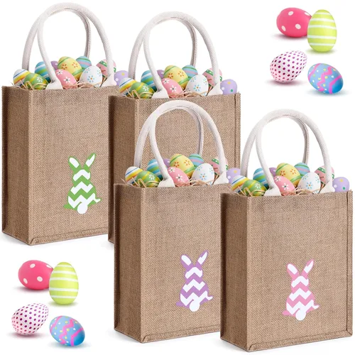 Miniatura 17 de 4 unidades de cesta de conejo de Pascua para niños, bolsas de tela de algodón, vacías personalizadas, cesta de huevos de caramelo, cubos