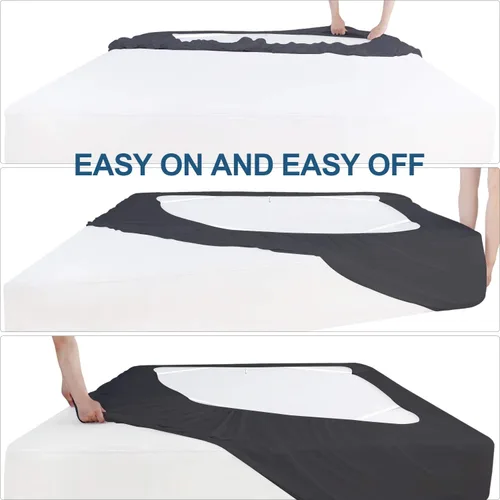Miniatura 7 de Funda de somier tamaño completo, falda de cama de tela elástica alrededor de 4 lados, alternativa elegante para faldas de cama para hotel/hogar, se