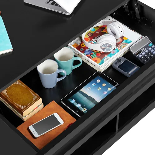 Miniatura 7 de Topeakmart Mesa auxiliar elevable con compartimento de almacenamiento oculto y estante abierto, mesa de cóctel de granja para sala de estar