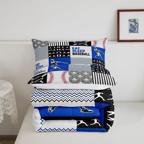 Miniatura 5 de Erosebridal - Juego de edredón con temática de béisbol para niños, juego de ropa de cama con diseño de béisbol, edredón deportivo con estampado