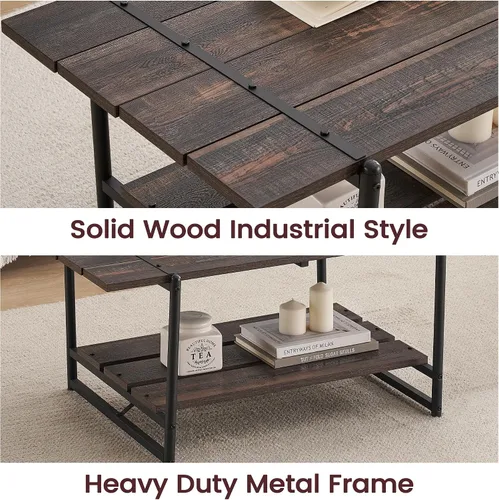 Miniatura 6 de Mesa auxiliar para sala de estar, mesas de sala de estar de 2 niveles, mesa de centro moderna para sala de estar, mesa de centro de madera