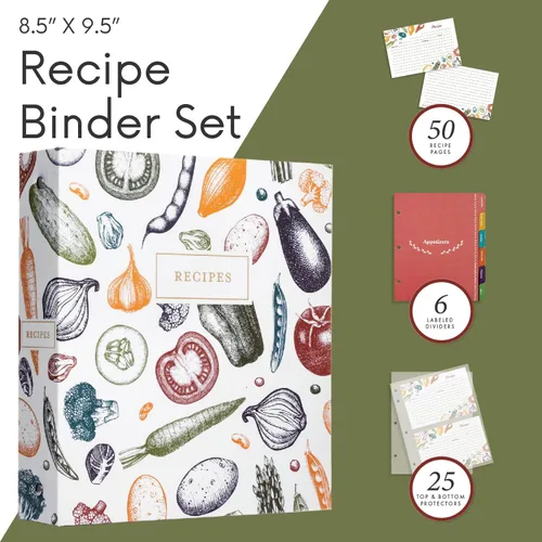 Miniatura 3 de Jot & Mark - Organizador de recetas con 3 anillos (Cosecha otoñal) 50 tarjetas de recetas de 4 x 6, separadores de página completa y protectores