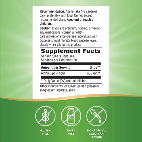 Miniatura 5 de Nature's Way Ácido alfa lipoico, apoya la función nerviosa saludable*, 600 mg por porción, 60 cápsulas