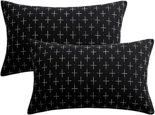 Miniatura 313 de MIULEE - Juego de 2 fundas de almohada decorativas de lino de arpillera navideñas, modernas, estilo campestre, rústicas, tejidas, con textura