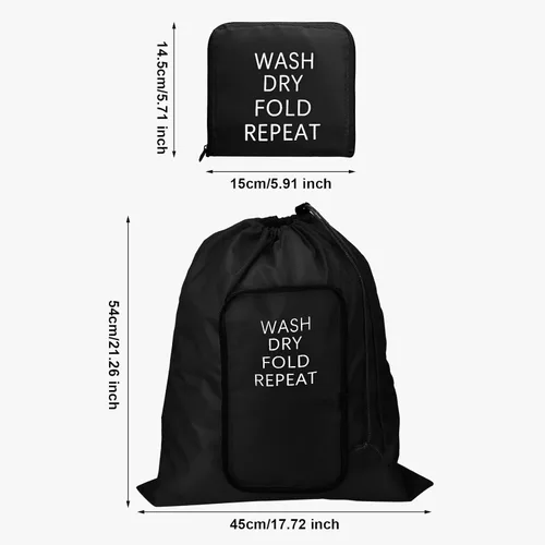 Miniatura 2 de 2 piezas de bolsa de lavandería de viaje, lavable, para ropa sucia, con cordón y cremallera para maleta, 22 x 18 pulgadas (negro, azul, clásico)