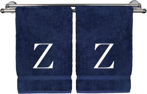 Miniatura 32 de Toalla de mano monogramada, regalo personalizado, juego de 2 - Toalla bordada con letra de bloque dorada - Extra absorbente 100% algodón turco