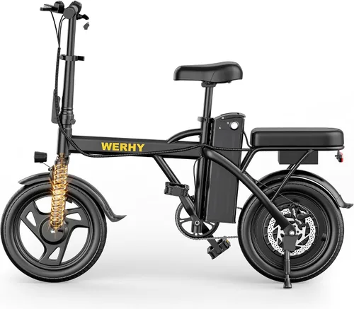WERHY Bicicleta eléctrica para adultos, motor de 500 W, bicicleta eléctrica plegable de velocidad máxima de 20 MPH, bicicletas eléctricas de 14