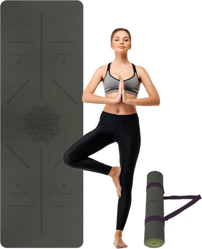 Miniatura 9 de U&M Yoga Mat Non Slip, 0.24" Thick 72"x24" TPE Yoga Mats for Women Men, Anti-Tear Exercise & Fitness Mat with Carrying Strap, Workout Mats for Yoga