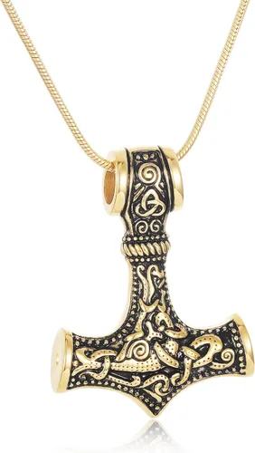 Miniatura 20 de Collar de urna de talismán de martillo de Thor vikingo nórdico para cenizas, acero inoxidable para hombre, joyería de cremación vintage, amuleto