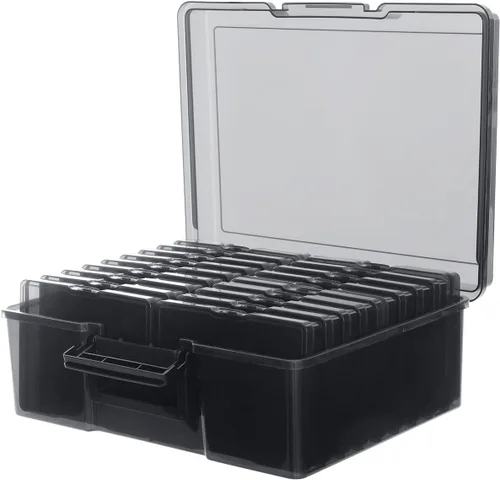 Caja de almacenamiento de fotos de 5 x 7 pulgadas, 18 contenedores interiores extra grandes para organizar fotos, caja de almacenamiento de plástico