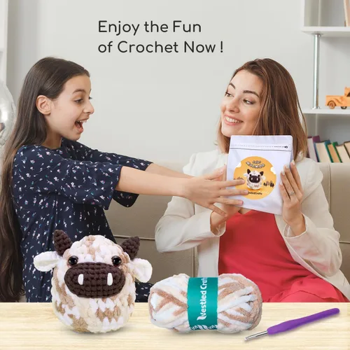 Miniatura 6 de NestledCrafts Kit de Ganchillo para Principiantes, Kit de Inicio de Amigurumi de Animales con Tutorial de Video Paso a Paso, Juego de Tejido Fácil