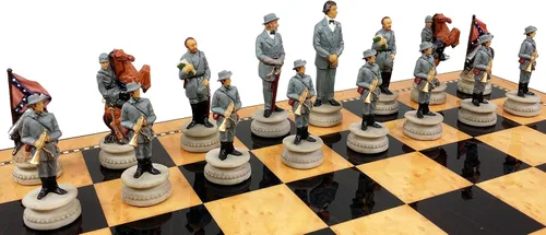 Miniatura 6 de HPL Juego de ajedrez de generales de la guerra civil estadounidense con 17 pulgadas de alto nogal oscuro y tablero de almacenamiento brillante