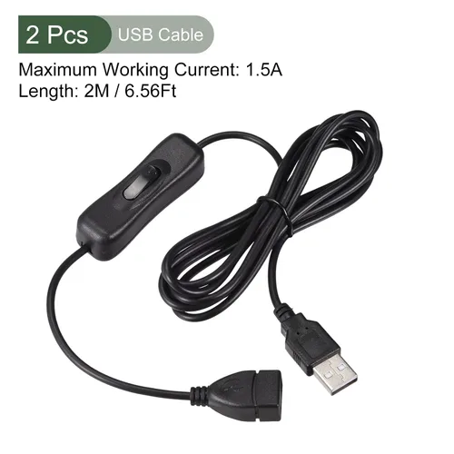 Miniatura 2 de YOKIVE 2 cables USB con interruptor de encendido/apagado, cable de extensión macho a hembra, desgaste reducido, ideal para el hogar, estudio