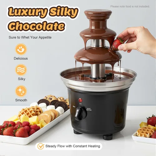 Miniatura 2 de Fuente de chocolate, fuente de fiesta de acero inoxidable de 3 niveles con bandeja de alimentos y tenedor, máquina eléctrica de fuente de fondue