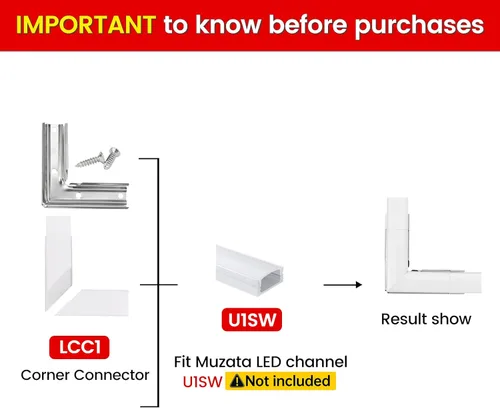 Miniatura 3 de Muzata Kit de conectores de esquina de 6 pares de conectores en forma de L para canal LED Muzata U1SW en forma de U de aluminio LED difusor canal