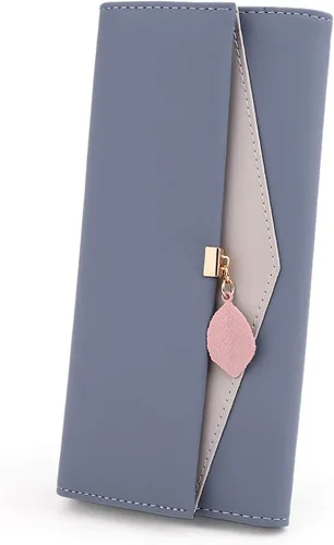 Miniatura 169 de UTO - Cartera pequeña RFID de piel sintética con dije de hoja, cierre de cremallera y tarjetero.