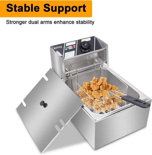 Miniatura 5 de Winado Freidora eléctrica de capacidad de 10 cuartos de galón con cestas y tapas, freidora de control de temperatura de acero inoxidable de 10 L