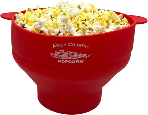 Amish Country Popcorn | Popper plegable de silicona para microondas con logotipo ACP personalizado | Tazón de palomitas de maíz sin BPA y PVC con