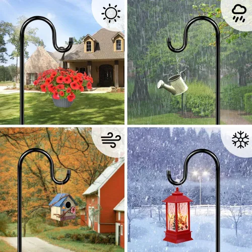 Miniatura 6 de ANIDEER Ganchos de pastor de 48 pulgadas para exteriores, poste de comedero de pájaros de jardín resistente para colgar comederos de pájaros, cestas