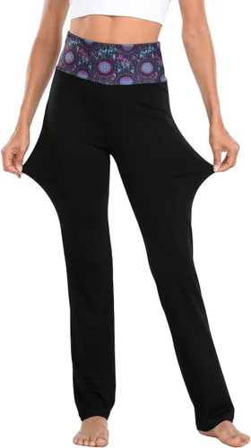 Miniatura 6 de HDE Pantalones de yoga con bloques de color para mujer, leggings de entrenamiento de pierna acampanada