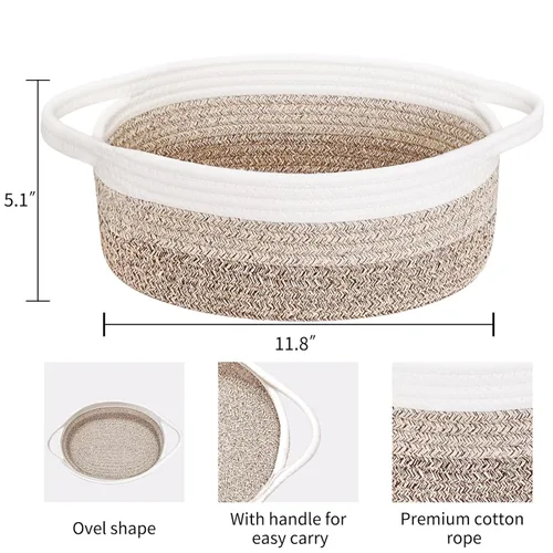 Miniatura 2 de ABenkle Cesta Pequeña con Asas - Contenedor de Almacenamiento Tejido de Cuerda Decorativo Duradero Cubo Organizador de Estante, Cesta de Regalo