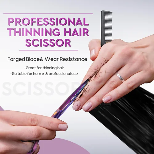 Miniatura 3 de JASON Tijeras profesionales para el cabello – Juego de 10 tijeras de corte de pelo, tijeras para adelgazar el cabello con 30 dientes, tijeras rectas