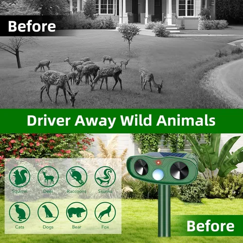 Miniatura 5 de Repelente solar ultrasónico de animales, dispositivos repelentes de ciervos para exteriores, paquete de 4 repelentes de gatos al aire libre