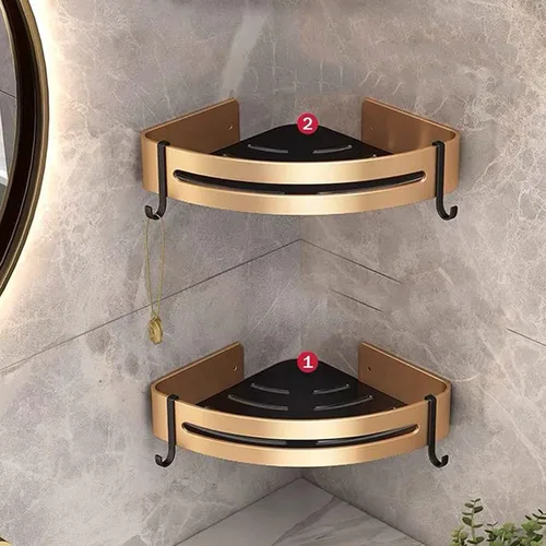Miniatura 2 de ROFRA Estante esquinero para ducha, paquete de 2 unidades, organizador de almacenamiento de ducha, a prueba de óxido, estante de pared dorado, A