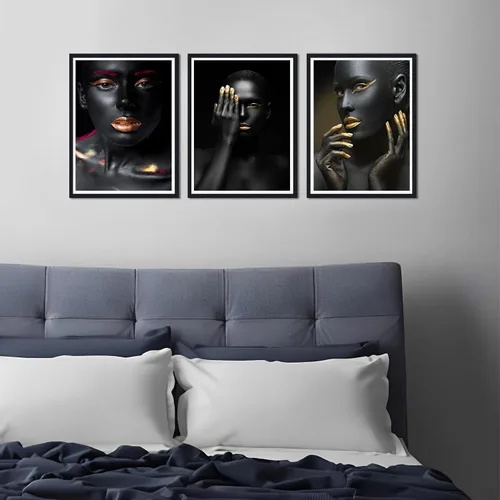 Miniatura 4 de MAMAGO Lienzo decorativo para pared, pintura de belleza dorada y negra, fotos de mujeres africanas, hermosos pósteres de mujer negra, impresiones