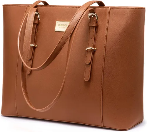 Bolsa para laptop para mujer, bolso grande de oficina, maletín para hasta 15.6 pulgadas (versión actualizada), color marrón