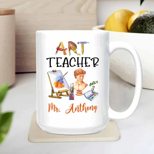 Miniatura 4 de Taza de café personalizada para profesor de arte, taza de café de cerámica para profesores de arte, regalos para graduación, taza de té blanca