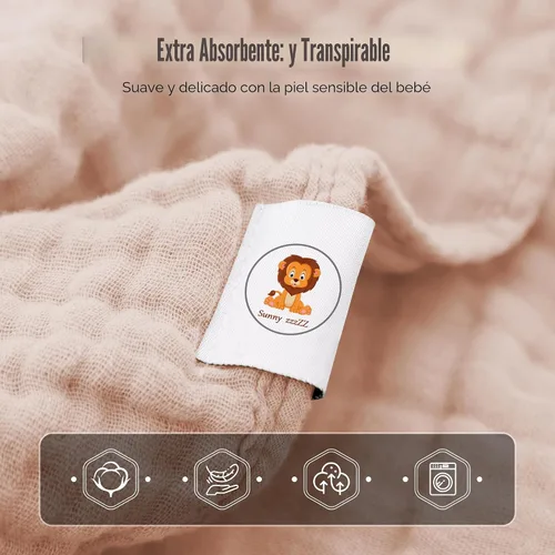Miniatura 6 de Sunny zzzZZ Toallas de baño de muselina con capucha para bebé, paquete de 3 toallas 100% algodón suaves de baja saturación pastel, incluyendo blanco