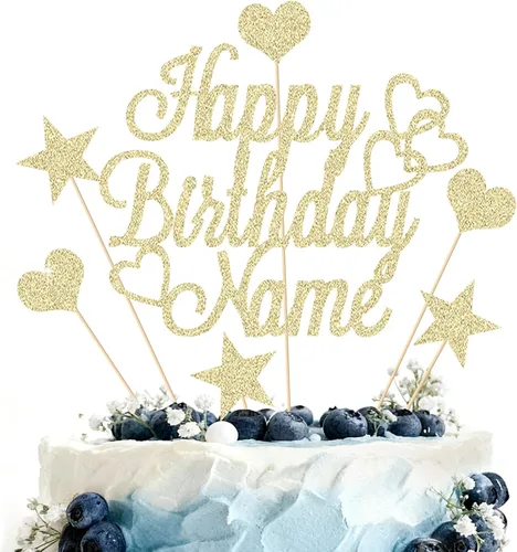 Miniatura 9 de Adorno Personalizado para Pastel de Feliz Cumpleaños Decoración para pastel con nombre personalizado Tarjeta con purpurina de doble cara