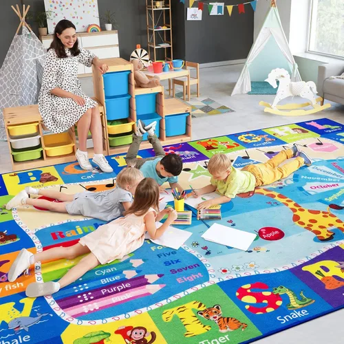 Miniatura 14 de Alfombras infantiles lavables para sala de juegos, alfombras de aprendizaje educativas y divertidas con formas de animales del alfabeto ABC