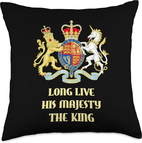 Miniatura 4 de UK Royal Coat of Arms & Emblems British Royal Coat of Arms Long Live His Majesty the King - Almohada de 16 x 16 pulgadas, multicolor