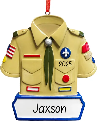 Adorno Personalizado de Uniforme de Boy Scout para Navidad 2025 | Adorno para Árbol de Navidad para Scout Masculino | Recuerdo Único de Primer