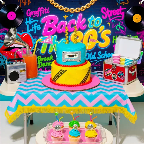 Miniatura 5 de Telón de fondo de Back to The 80's de 6 x 3.6 pies, decoraciones de fiesta de los años 80, telón de fondo de los años 80, pared de graffiti de hip