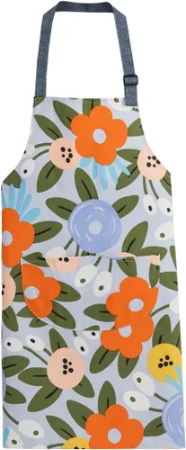 Miniatura 12 de Delantal de cocina, delantal de cocina, hermoso delantal para el hogar con bolsillo grande para adultos Flor azul