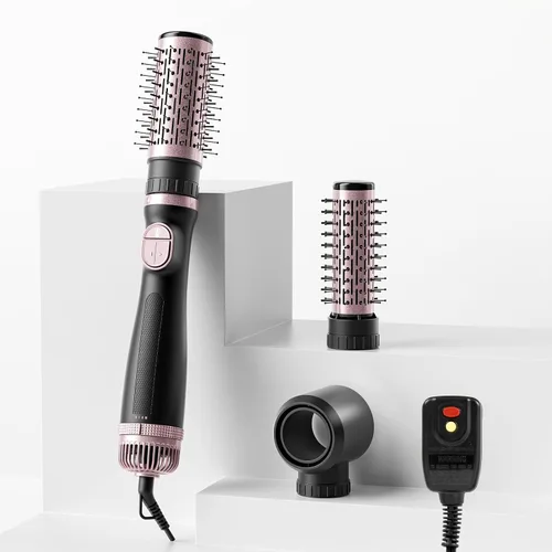 Miniatura 10 de Cepillo secador de pelo, giratorio 3 en 1 con 3 cabezales para secar peinado, voluminizar, rizar, elegante en un solo paso para cabello largo, 3 Rosa