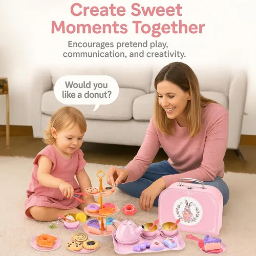 Miniatura 2 de Lajeje Juego de fiesta de té para niñas – Regalo de cumpleaños de princesa pequeña, juguetes de conejito para la hora del té con tetera, postres