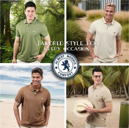 Miniatura 2 de Albert Morris Paquete de 4 camisas polo de manga corta a rayas para hombre