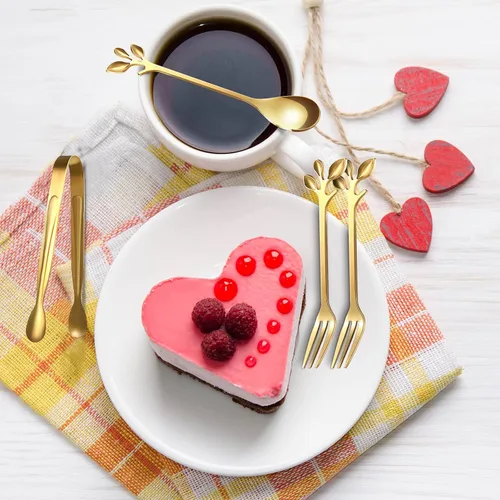 Miniatura 7 de Sieral 10 cucharas de café de hojas, mini pinzas para servir y tenedores de aperitivo, pinzas de acero inoxidable, cucharas de postre, tenedores