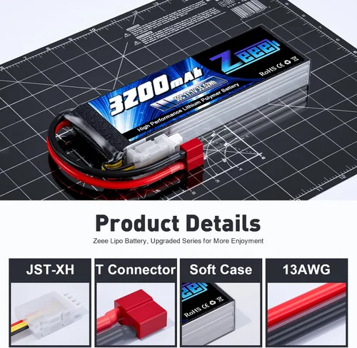 Miniatura 3 de Zeee 3S Lipo Batería 3200mAh 11.1V 50C Batería suave con conector T para avión RC Helicóptero RC Car RC Truck RC Boat UAV Drone FPV (2 unidades)